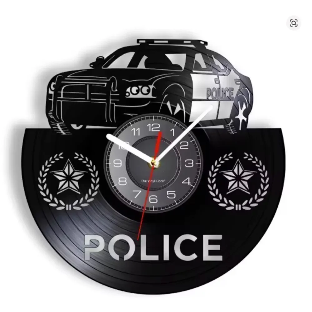 Retro Vinyl Record Laser Cut Police Car Wall Clock